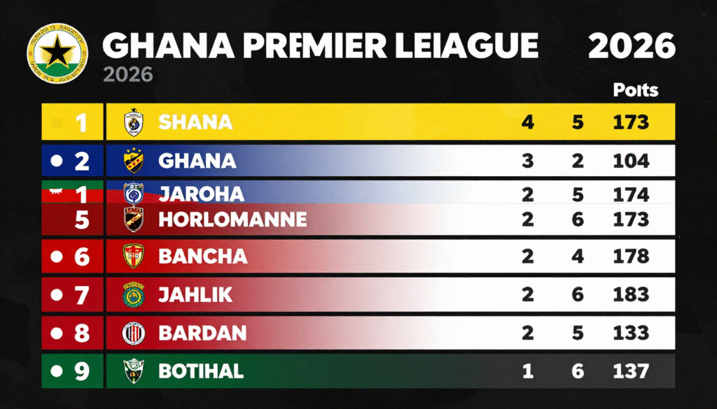 Ghana Premier League Standings 2026 – Latest Updates & Team Rankings